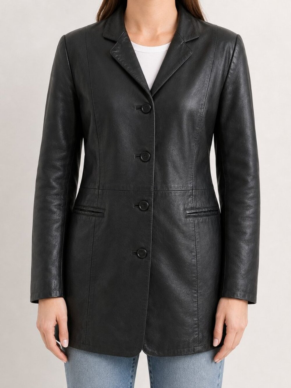 Vintage Guccini Leather Co Black Genuine Leather Blazer Coat 2XL